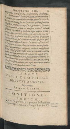 Cursus Philosophici Disputatio Octava, Respondente Adamo Rassio.