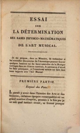 Essai sur la détermination des bases physico-mathematiques de l'art musical