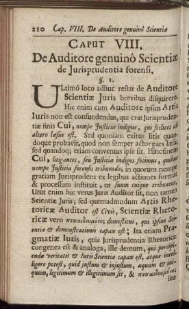 Caput VIII. De Auditore genuinô Scientiæ de Jurisprudentia forensi.