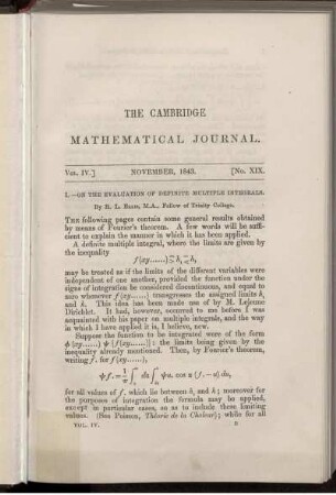 I. On the evaluation of definite multiple integrals.