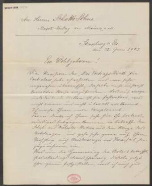 Brief an B. Schott's Söhne : 22.06.1903