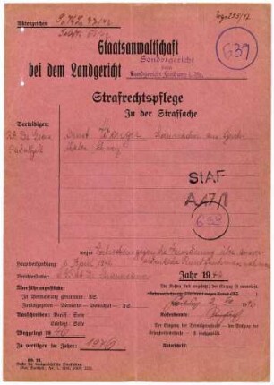 Angeklagter: Wenger, Ernst (Kernmacher); Radolfzell *12.11.1904 in Buchthalen/Schweiz; + ? Delikt: Rundfunkverbrechen Tatort: Radolfzell Tatzeit: September 1939-Januar 1942