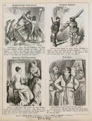 "Wechselseitiger Liebesdienst" "Moderner Toiletten-Unfug" "Boshafte Antwort" "Vaterstolz"