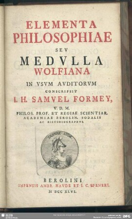 Elementa Philosophiae Seu Medulla Wolfiana