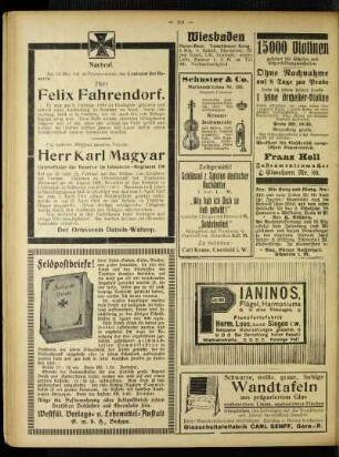 Nachruf : [Felix Fahrendorf] ; [Herr Karl Magyar]