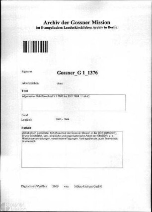 Allgemeiner Schriftwechsel 1.1.1963 bis 28.2.1964 (A-Z)