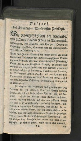 Extract des Königlichen Allerhöchsten Privilegii.