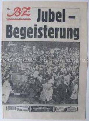 Umschlagblatt der Tageszeitung "BZ" u.a. zum Besuch von US-Vizepräsident Johnson in Berlin (West) nach dem Mauerbau