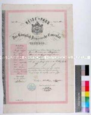 Preußischer Reisepass No. 64 für Leopold Hermann von Boyen nach Griechenland und in die Türkei