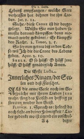 Die Erste Lucta. Innerliches Ringen/ der Seelen und deß Fleisches.