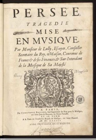 Persée : Tragedie Mise En Mvsiqve