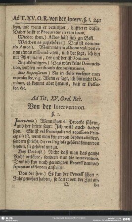 Ad Tit. XV. Ord. Rec. Von der Intervention