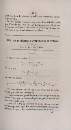Note sur la méthode d'approximation de Newton.