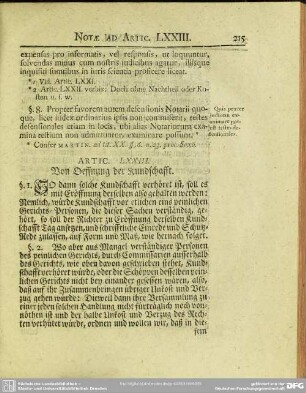 Artic. LXXIII. Von Oeffnung der Kundschafft
