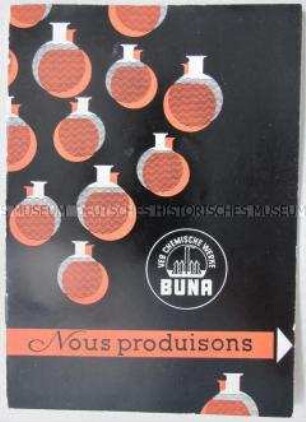 Werbe-Schrift für das Sortiment des VEB Chemische Werke Buna in französischer Sprache