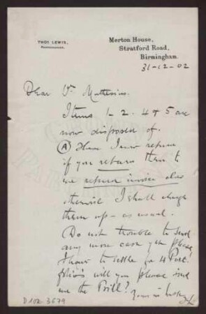 Schreiben an Hermann Muthesius (Brief)