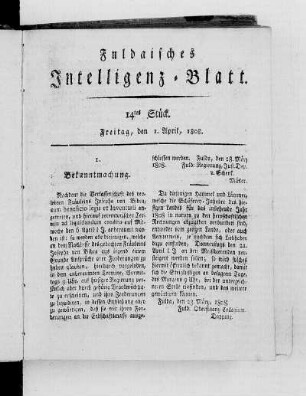 14tes Stück, Ausgabe vom 1. April 1808