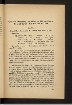 Von der Anhörung der Generale bis zur vierten Note Wilsons