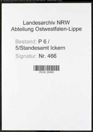 Sterberegister Standesamt Castrop-Rauxel Ickern (V)