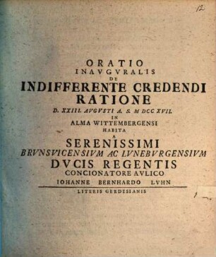 Oratio inaug. de indifferente credendi ratione