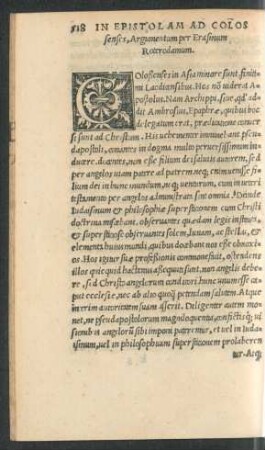 In Epistolam Ad Colossenses, Argumentum per Erasmum Roterodamum.