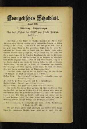Über das "System der Ethik" von Friedr. Paulsen