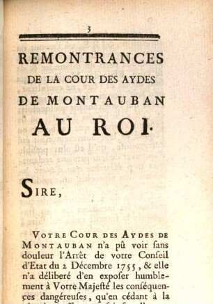 Remontrances De La Cour Des Aydes De Montauban Au Roi