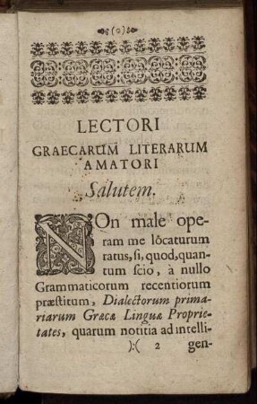 Lectori Graecarum Literarum Amatori Salutem.