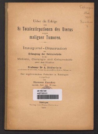 Ueber die Erfolge von 81 Totalextirpationen des Uterus wegen maligner Tumoren