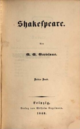 Shakespeare, Dritter Band