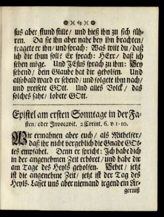 Epistel am ersten Sonntage in der Fasten/ oder Invocavit ...
