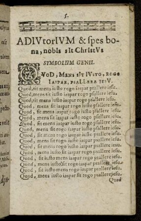 Symbolum Genii. Quod, sit mens iusto rogo iaspar psallere iesu