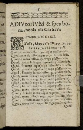 Symbolum Genii. Quod, sit mens iusto rogo iaspar psallere iesu