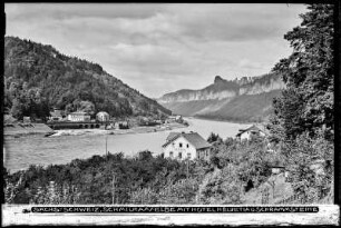 Schmilka, Blick auf Hotel Helvetia und Schrammsteine