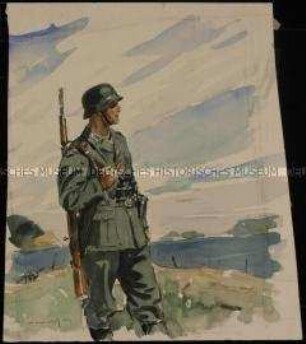 Deutscher Infanterieposten an einem Fluss
