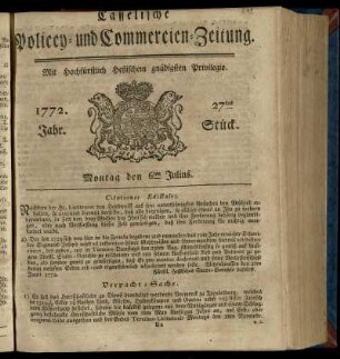 27tes Stueck, Montag den 6ten Julius 1772