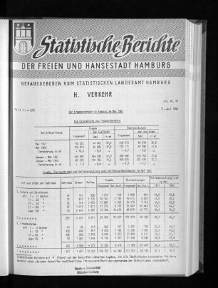 Der Fremdenverkehr in Hamburg im Mai 1961 : Lfd. Nr. 37