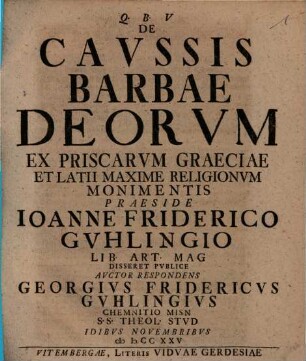 De caussis barbae deorum, ex priscarum Graeciae et Latii maxime religionum monimentis