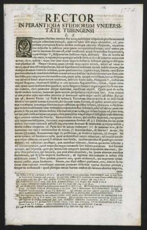 Rector In Perantiqua Studiorum Vniuersitate Tubingensi L. S.