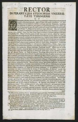Rector In Perantiqua Studiorum Vniuersitate Tubingensi L. S.