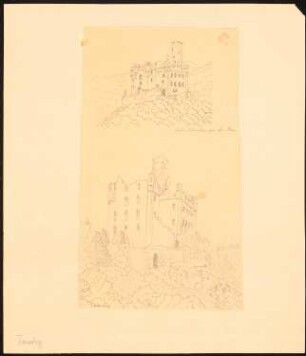 Ruine Turmberg, genannt Burg Maus, St. Goarshausen: Zwei perspektivische Ansichten