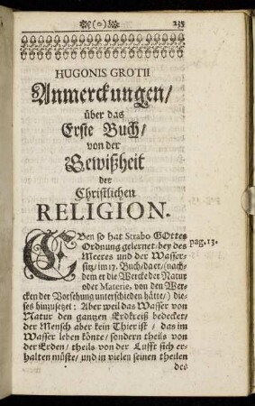 Anmerckungen/ über das Erste Buch.