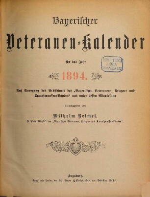 Bayerischer Veteranen-Kalender : für .... 1894