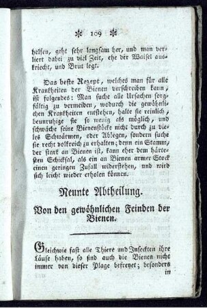 Neunte Abtheilung. Von den gewöhnlichen Feinden der Bienen