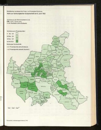 Veränderung der Stimmenanteile für die GAL in den Stadtteilen