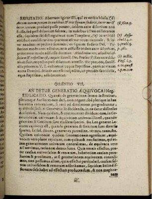 Quaestio VII. An Detur Generatio Aequivoca? ...