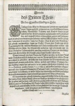 Vorrede des Dritten Theils/ An den Kunstverständigen Leser.
