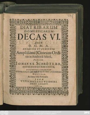 Diatribarum Domesticarum Decas VI.
