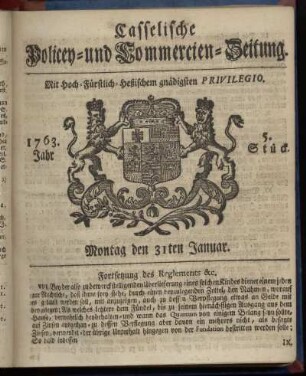 5. Stueck, Montag den 31ten Januar 1763