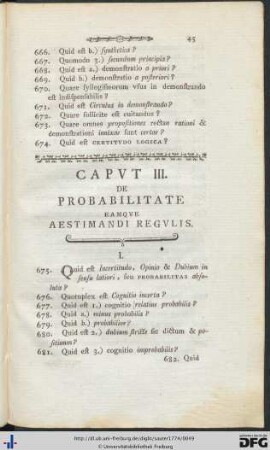 Caput III. De Probabilitate Eamque Aestimandi Regulis.